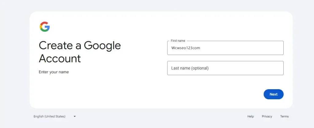 填写 Gmail 注册信息